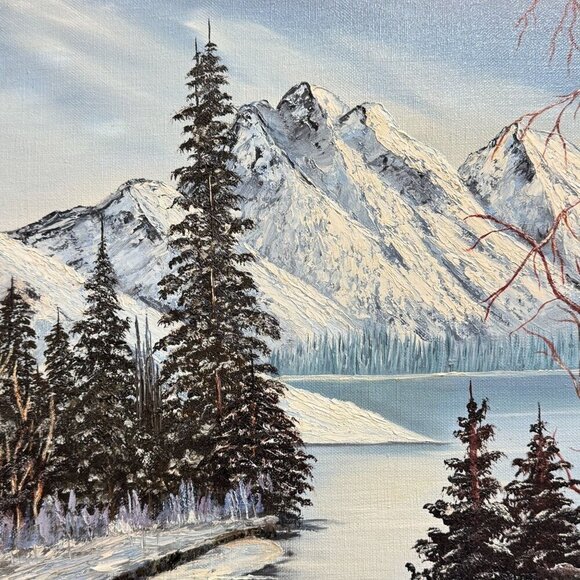 Vintage 1982 "Winter Mountain" Original Oil Painting by Hazel Steven 27" x 23" - Picture 5 of 16